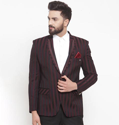 Men Striped Slim-Fit Single Breasted Party Hopper Blazer